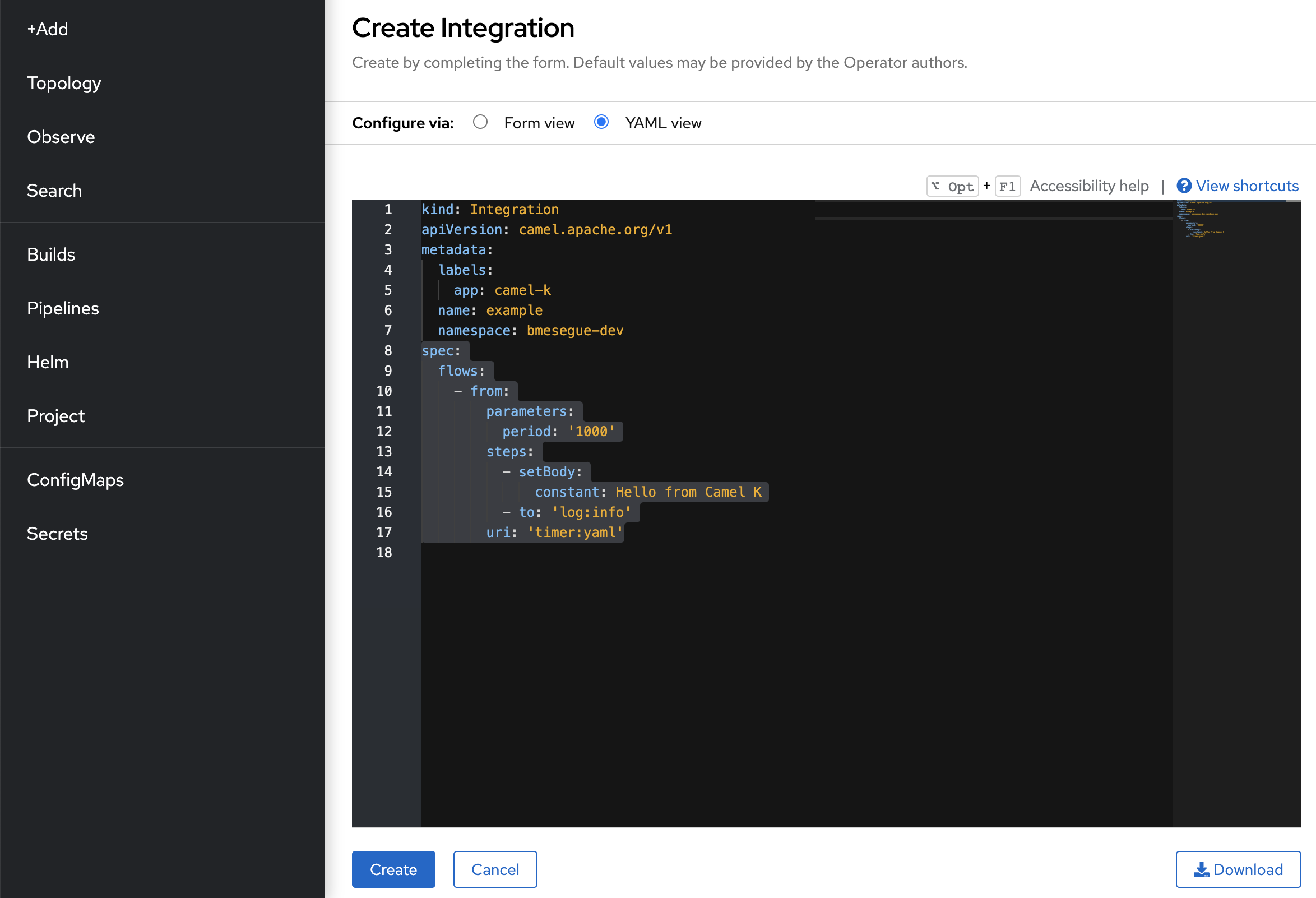 YAML view