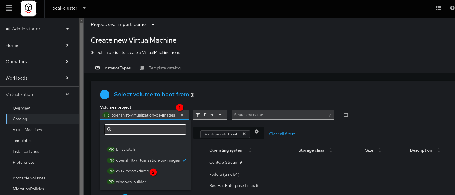 Creating VMs from imported OVA