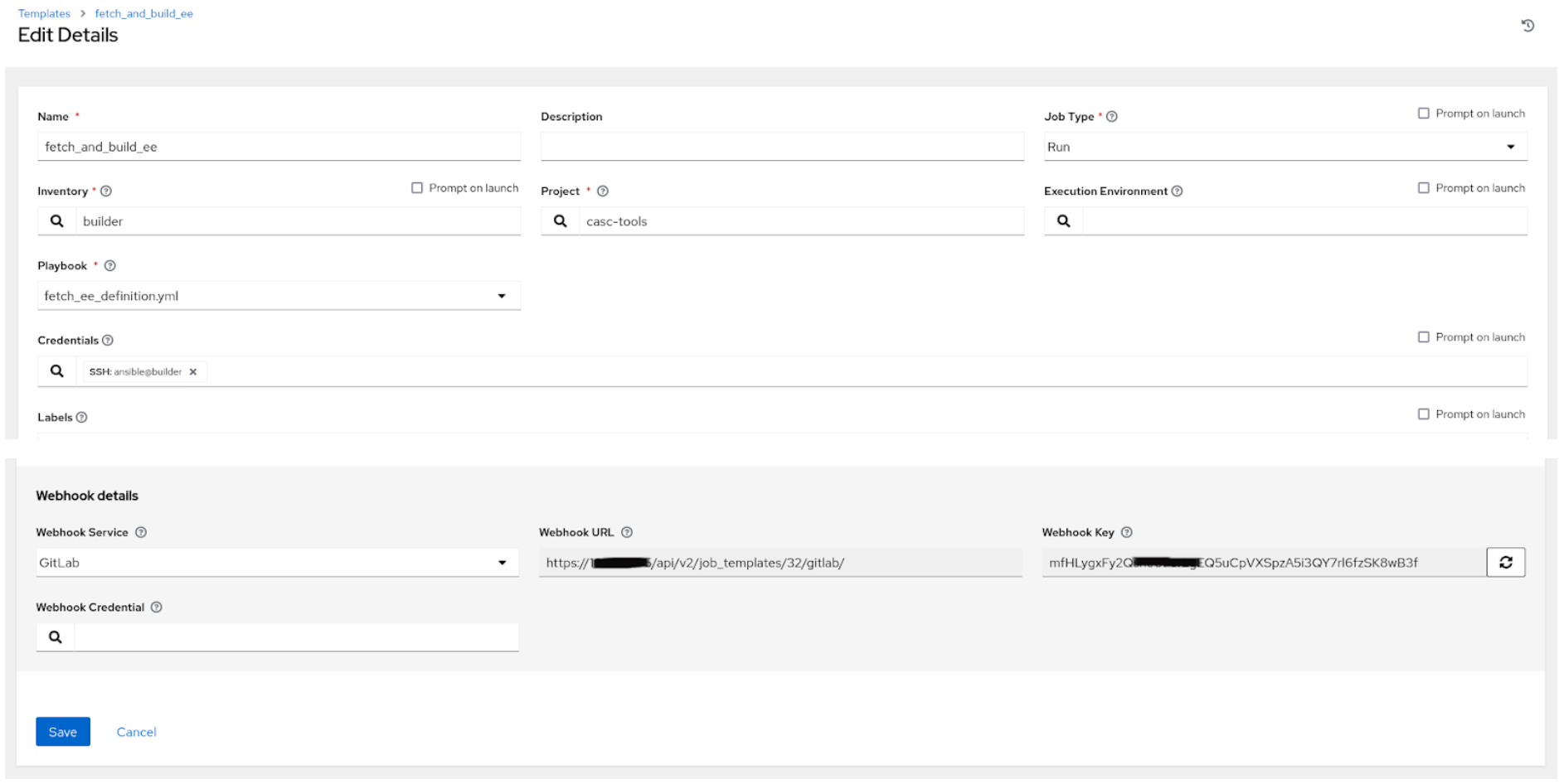 Edit details of Job Template 'fetch_and_build_ee'