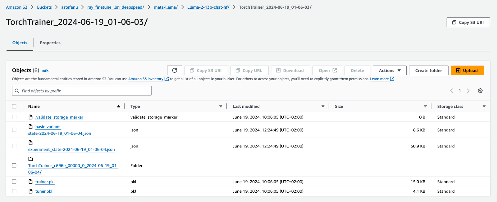 A list of objects stored for the configured S3 bucket.