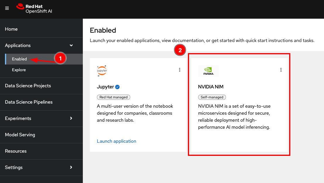 Under Applications, click Enabled, and locate the enabled NVIDIA NIM app.