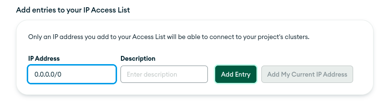 Allowing accessing mongoDB cluster from any IP