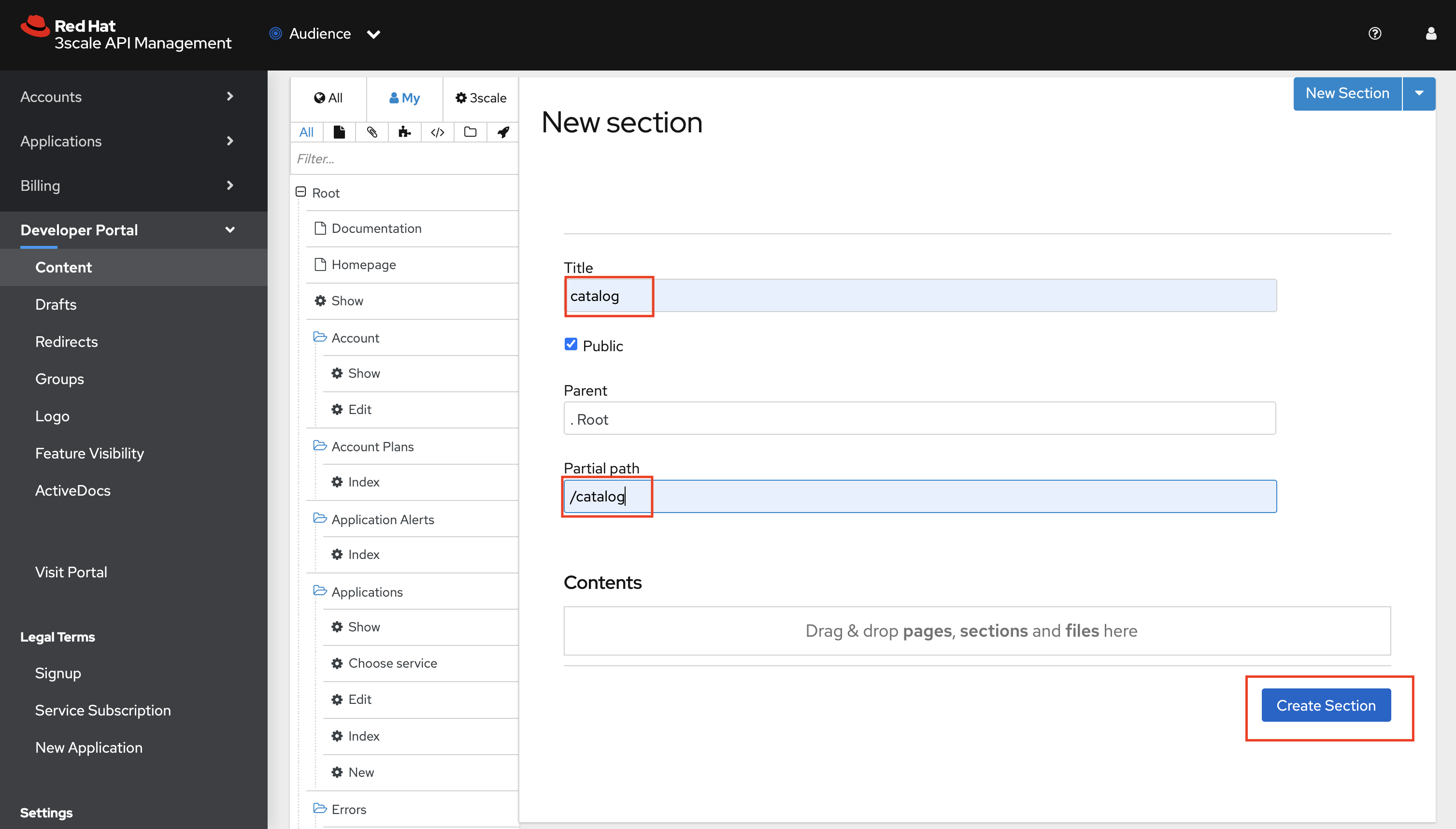 Add catalog and /catalog for Title and Partial path