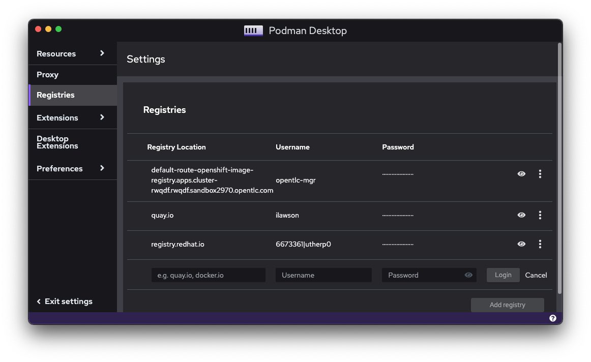 Podman Registries list