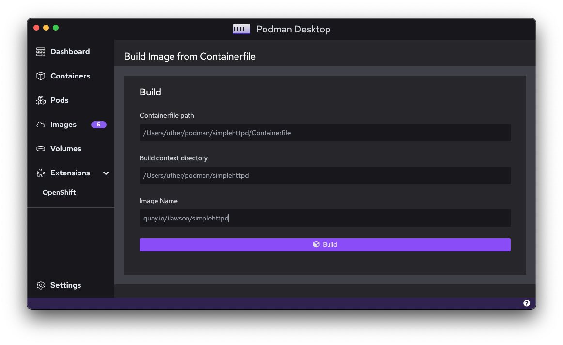 Podman Build dialog