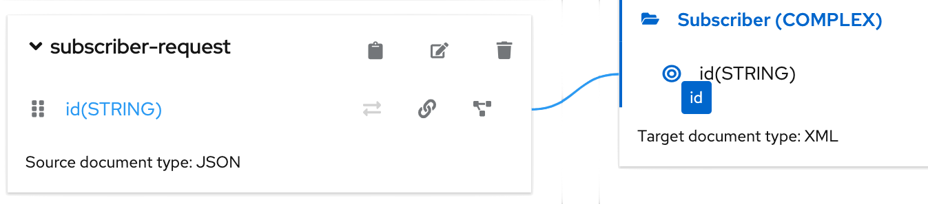 Drag the source ID from the left panel to the target ID on the right panel to create the JSON-to-XML mapping.