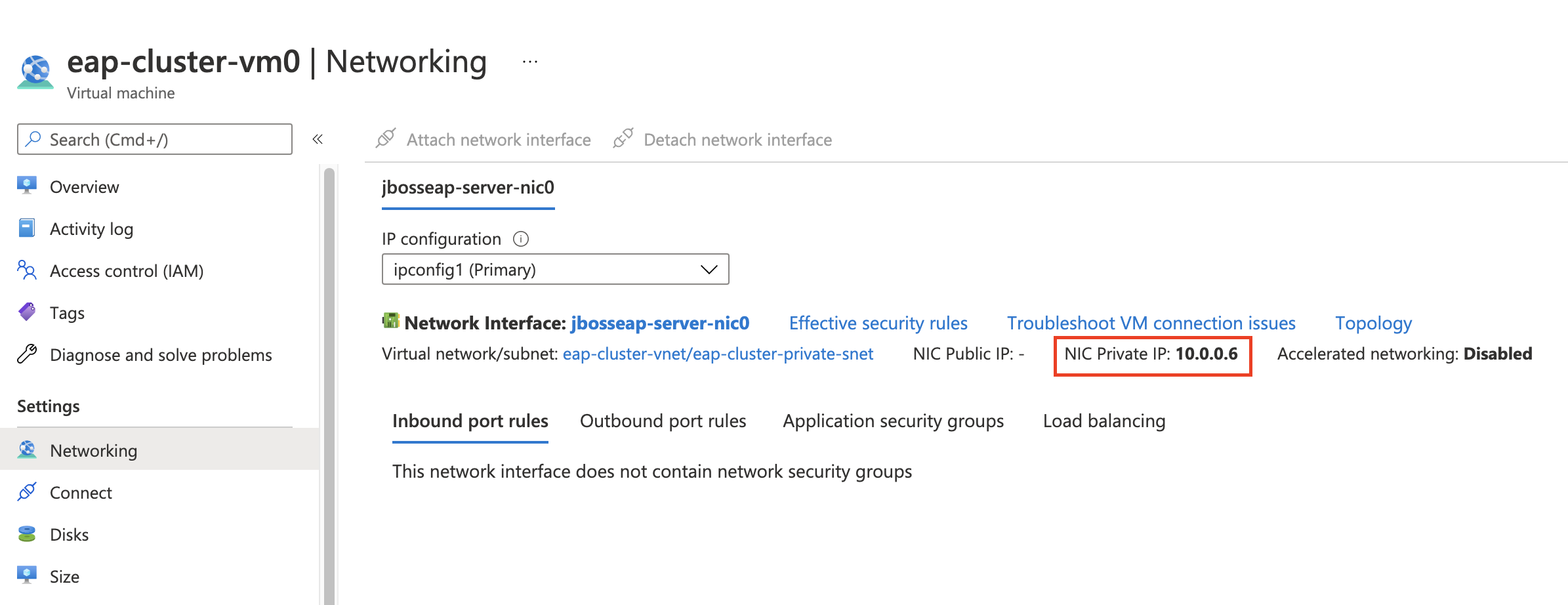 JBoss EAP VMo private IP