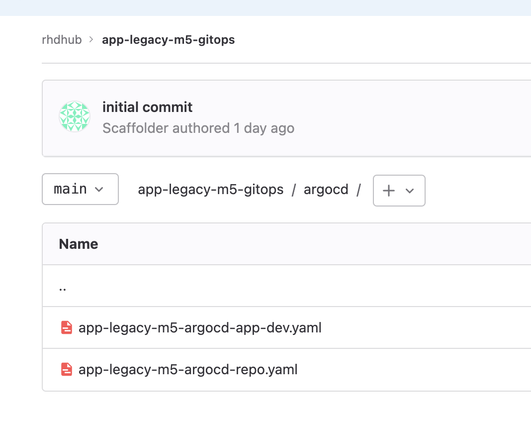 A view of the content of the new gitops project created in GitLab. within the argocd folder.