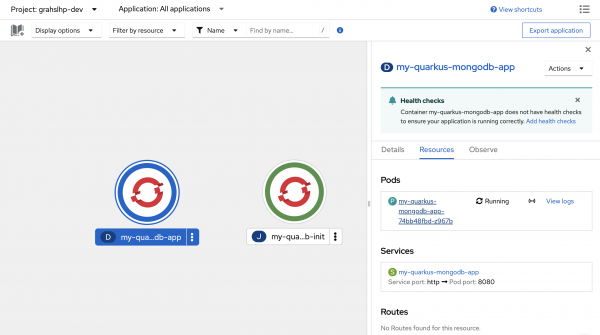 Screenshot of the OpenShift web console's deployment details side pane