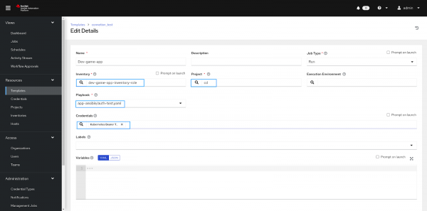 Add template in Ansible Automation Platform console.