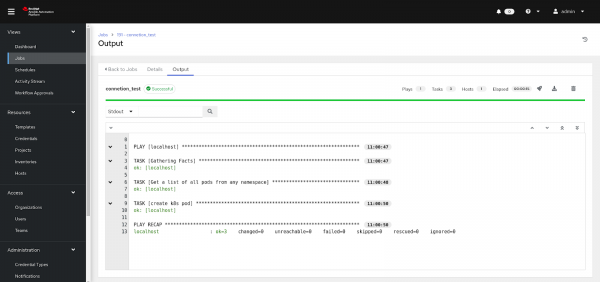 Successful deployment on OpenShift cluster using Ansible Automation Platform Web console.