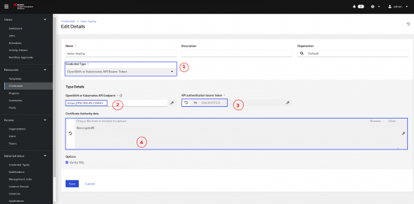 A screenshot of the credential page of Ansible.