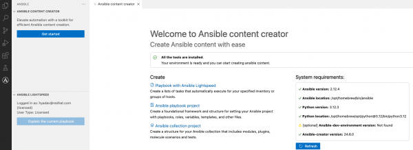 Select “Playbook with Ansible Lightspeed” to get started.