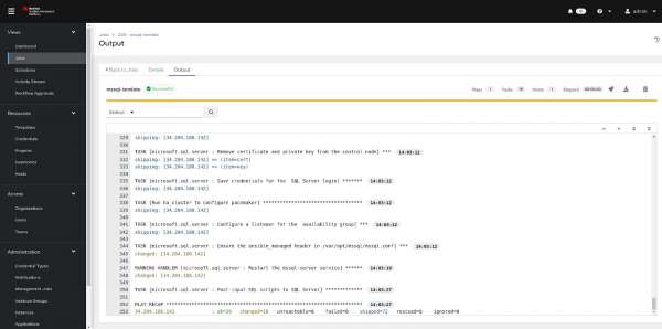 After launching, this page shows the output of a successful installation of MicrosoftSQL server.