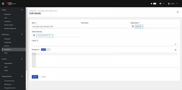 Inventory Ansible Automation Web Console