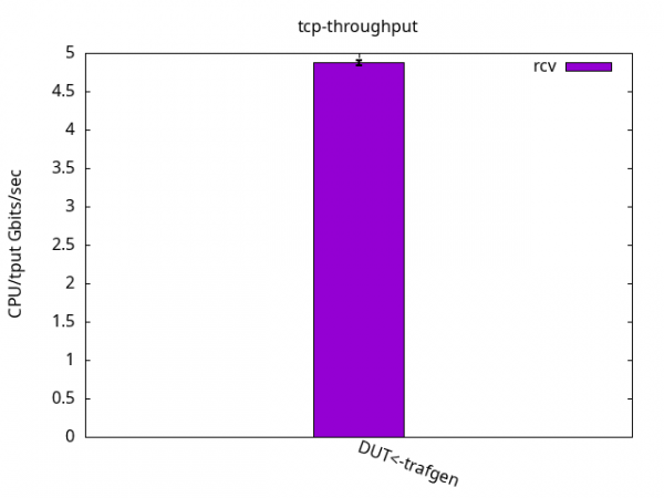 Bar graph showing almost 5% of CPU usage per Gbits/sec