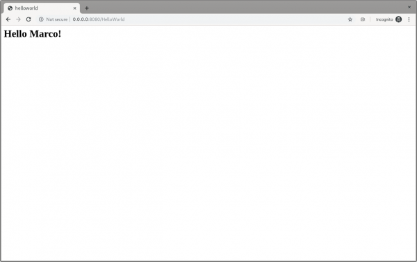 The Quarkus dev Hello Marco page.
