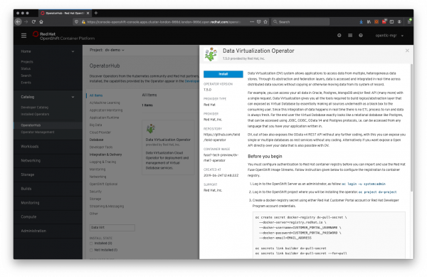 The Data Virtualization Operator dialog box