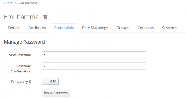 The Keycloak Manage Password dialog box.