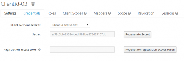 The Keycloak client's Credentials tab.