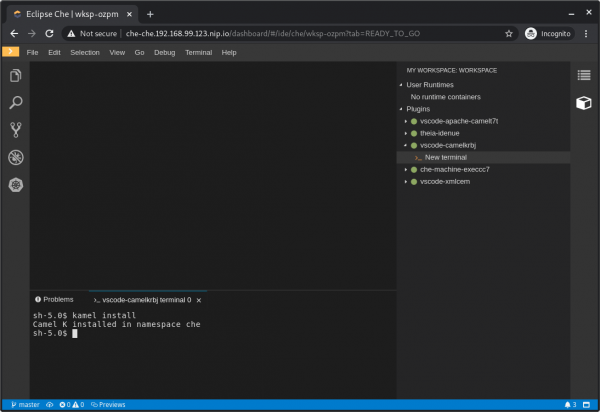 Eclipse Che showing your newly created terminal.