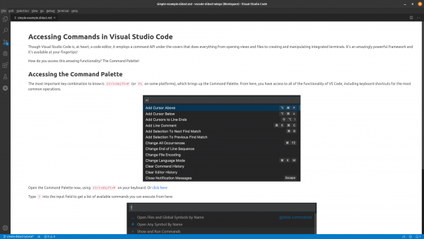 The Didact window and the Command Palette shown.