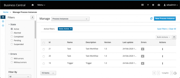 Business Central - Manage - Process instances