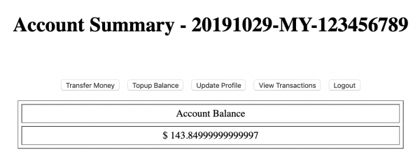 An account balance is displayed in the AccountBalance app's UI.