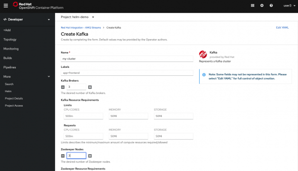 Creating an example Operator-backed Kafka service.