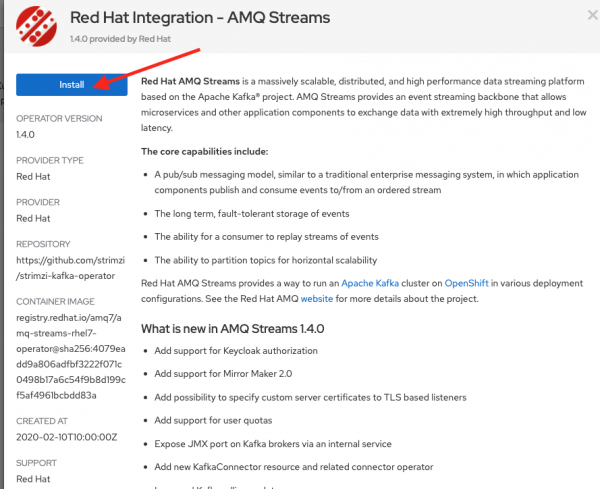 Install AMQ Streams operator