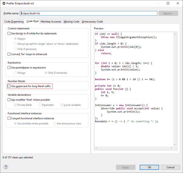 Option to toggle long literals to automatic uppercase