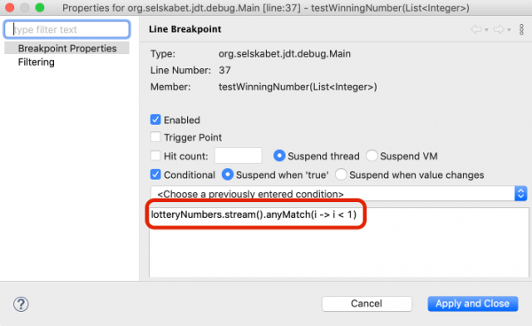 Debug window with Lambda function shown