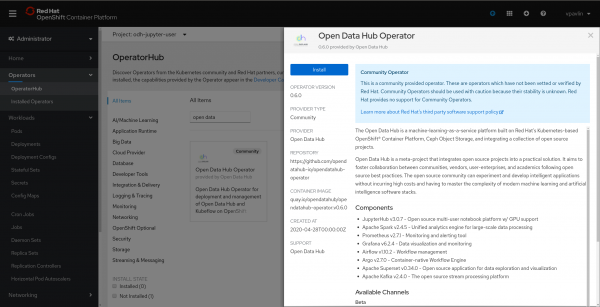 Open Data Hub 0.6 OperatorHub entry