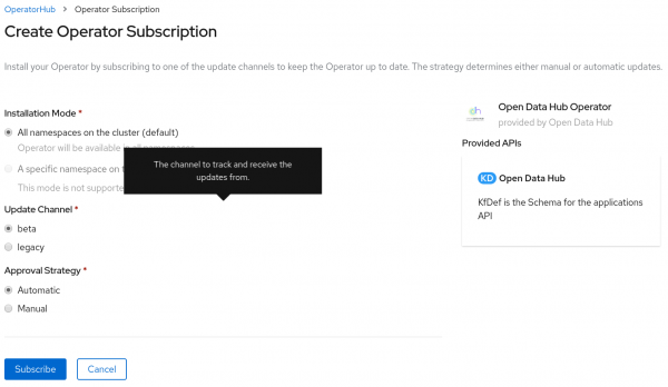 Open Data Hub 0.6 channels