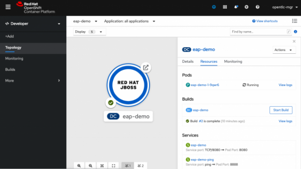 OpenShift Topology View with JBoss EAP Application