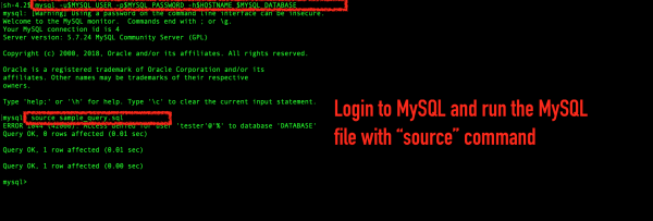 Login to MYSQL and create the data with source command