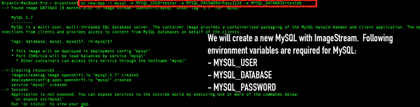 Deploy a MySQL as a new application