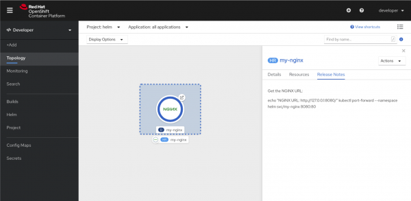 Access any Helm chart's release notes using a tab in the topology view