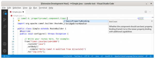 Completion Camel component property