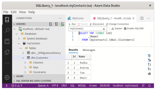 Execute an SQL query against the customer database