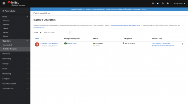 Figure 5: The Openshift Virtualization Operator installation was successful.