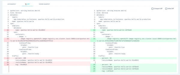 Use the Diff tool to check the current application version against the desired manifest.