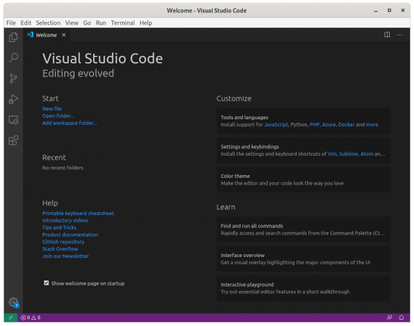 VS Code startup screen