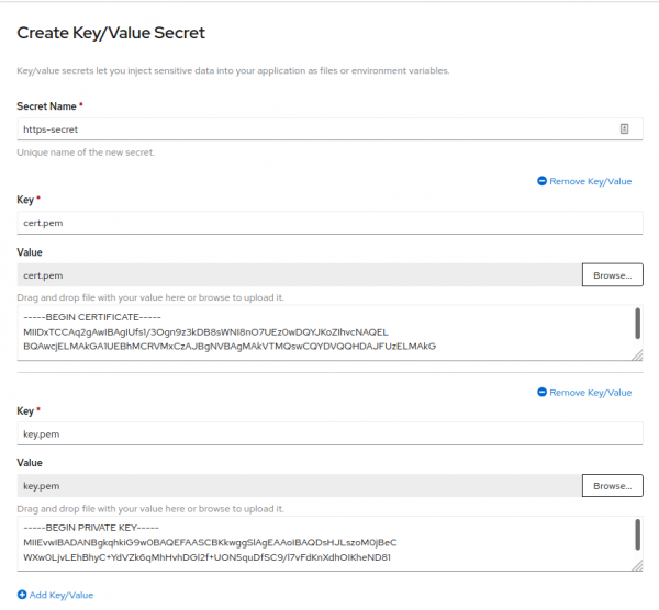 Create your key secret in OpenShift