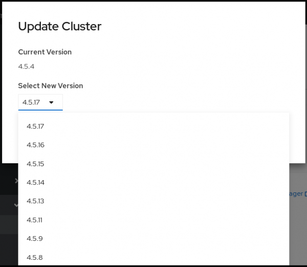 You can select a version of OpenShift to update to by clicking &quot;Update now&quot; and pulling down the Select New Version menu.