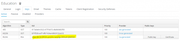 Education -&gt; Keys -&gt; Active with the RSA-generated key selected.