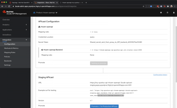 3scale API Configuration Screen