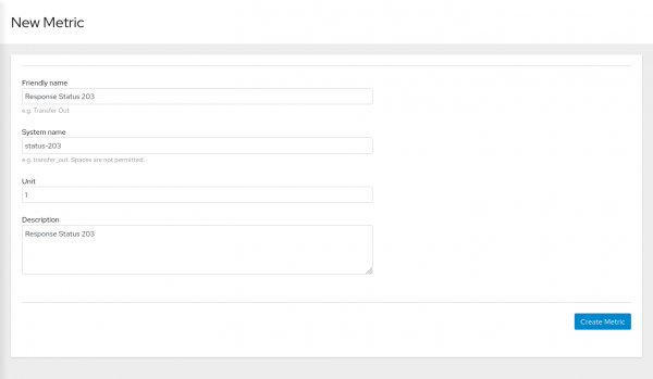 To set the status code you would like to have returned, in the &quot;New metric&quot; screen, set the System name to status-HTTP-STATUS-CODE.