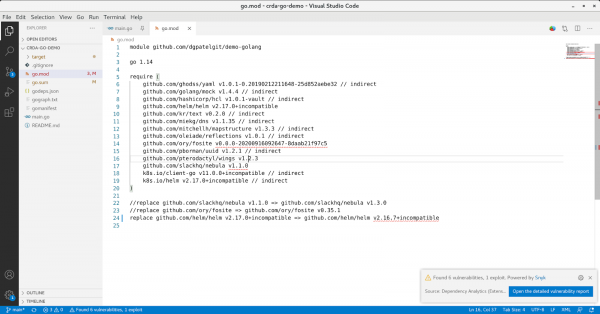 Output from Component Analysis of go.mod file