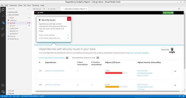 Detailed Vulnerability Report for a go.mod file